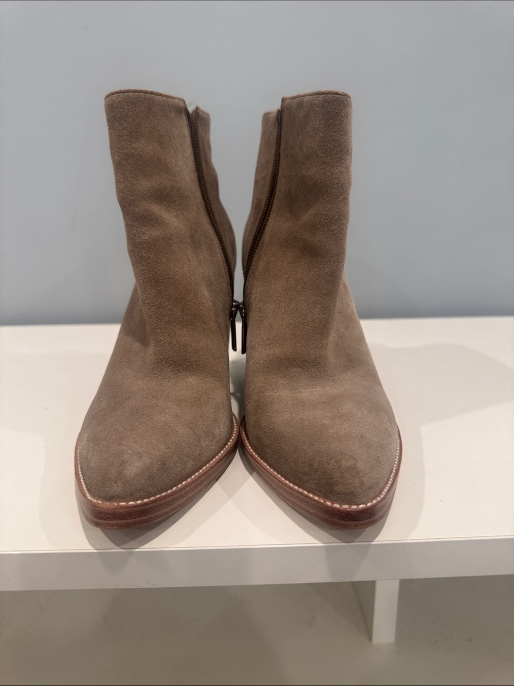 Marc Fisher Taupe Suede Ankle Booties with Side Zip
